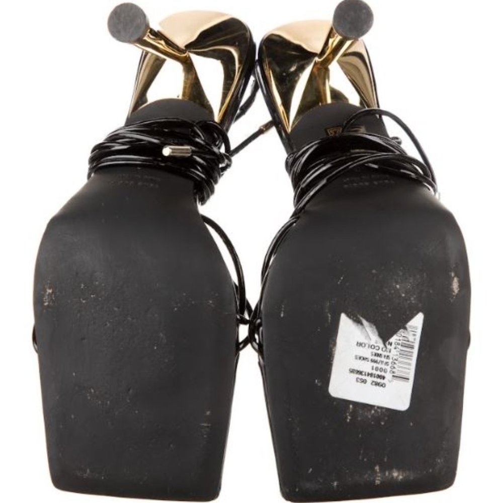 GIA BORGHINI Womens Patent Leather Square ToShort Lace Up Sandals Rosie Black 40 - Picture 5 of 5